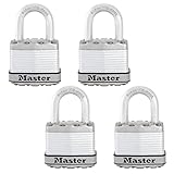 Photo Gallery master lock m1xqccsen - lucchetto in acciaio laminato magnum largo 3,5 cm, diametro 1,5 cm, spazio per grillo, confezione da 4, arco da 2,5 cm