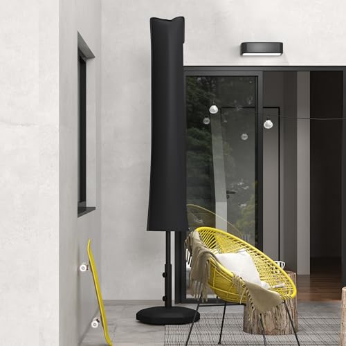 Housse de protection parasol droit noir imperméable bâche zippée de jardin