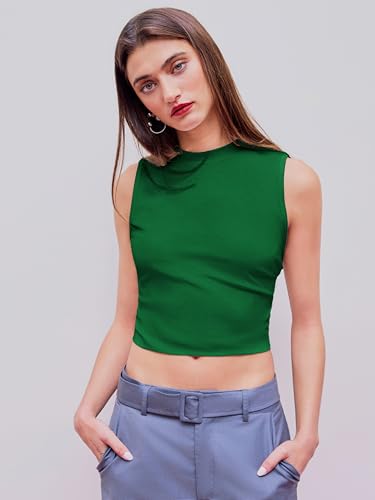 Image of CIDER Womens Tank Tops Sleeveless High Neck Ruched Crop Tops Going Out Casual Basic Ribbed Shirt Summer Fashion Clothing