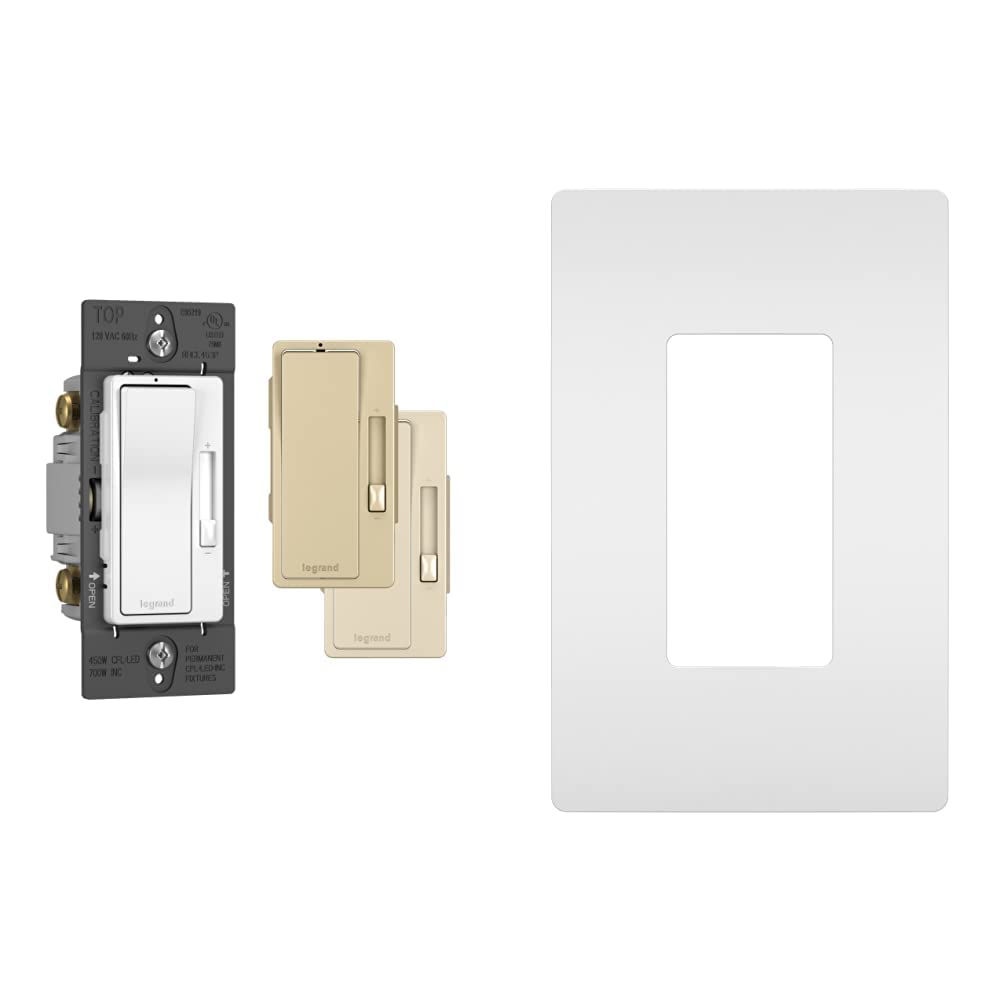 Photo 1 of Legrand Radiant Dimmer Light Switch & Screwless Wall Plates for Decorator Rocker Outlets, 1-Gang, White, RWP26WCC10 Tri-Color Light Switch + Wall Plates, 1-Gang