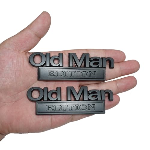 Image of 2pcs Metal Old Man Edition Emblem 3D Badge Fit for Universal Car Truck SUV Side Rear Front Hood Trunk Door Decal Sticker (Black)