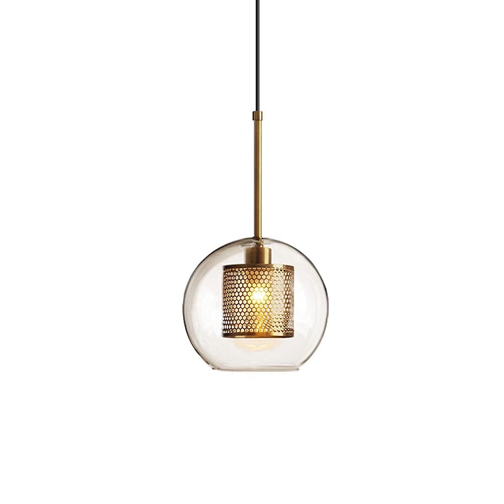 Lámpara colgante industrial para comedor: esfera de cristal transparente de un solo cabezal