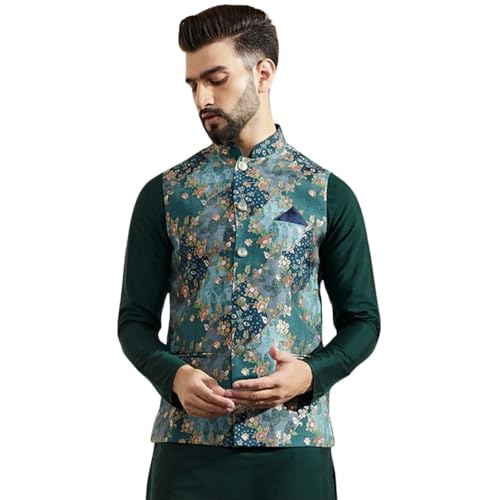 Image of KISAH Men's Jacket - Printed Cotton Blend - Indian Wedding Outfit for Men - Ideal for Weddings and Festivals