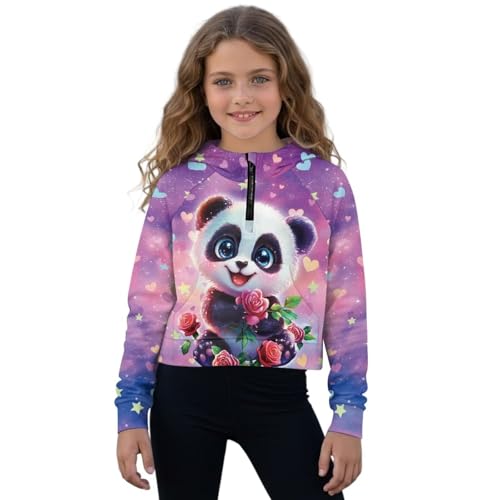 Sweat à manches longues fille 5-14 ans avec demi-zip ajustable motif panda roses