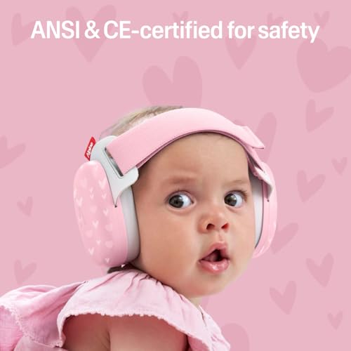Image of Alpine Muffy Baby Comfort - Protects Hearing for Babies and Toddlers - CE & ANSI Certified - Headband for Safe fit & Comfort - Adjustable for Ages 3-48 Months - 24dB Sound Reduction, Hearts