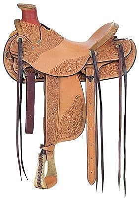 Western Horse Saddle Wade Tree A Fork Ranch Roping Work Handmade Tooled Carved Premium Leather Equestrian Trail Horse Saddle for Horse Riding Size: 10-18 inches Seat, OS244