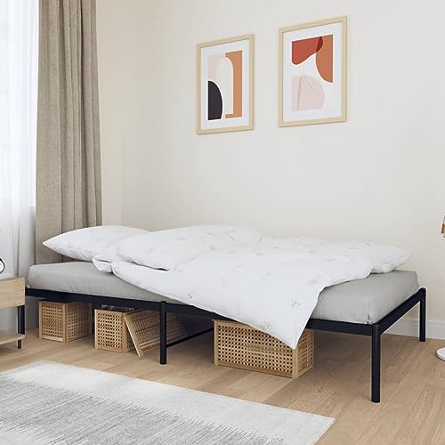 Homgoday Estructura de Cama de Metal Negro 107x203 cm, Base Somier para Adultos, niños y Adolescentes, Fácil Montaje