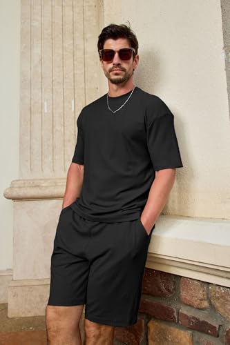 Lexiart Mens Casual 2 Piece Outfits-Short Sleeve Athletic Set Oversize T-Shirts Drawstring Tracksuit Set 5
