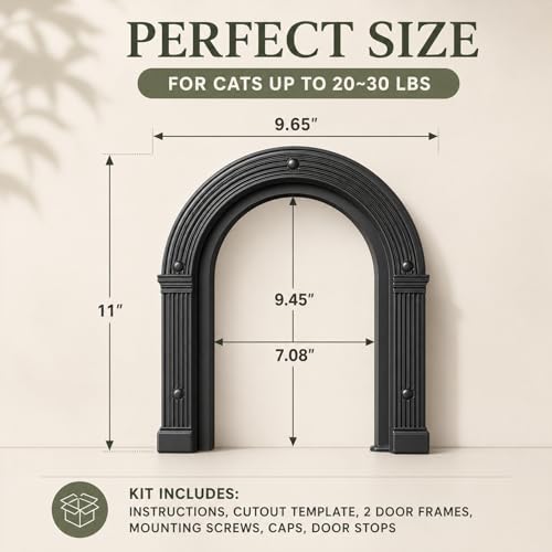 Cat Door for Interior Doors Large Cat Door for Cats Up to 25 lbs, No-Flap | Easy Installation in Minutes, No Training Needed, Fits 1.25" to 1.75" Thick Solid & Hollow Doors Black - Image 3