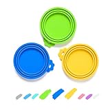 WePet Pet Food Can Covers, Silicone Lids, BPA Free, Dishwasher Safe, Fit Most Standard Size Canned Cat and Dog Food, 3oz/5.5oz/12.5oz/13.2oz, Golden Yellow/Lime Green/Royal Blue