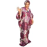 HD African Stylish Bubu Dress for Woman Claret Floral Pattern Caftan Gown Adjustable Sleeves with Buckle