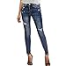 Pantalon en jean taille haute extensible avec trous, Bleu 2, Taille XL