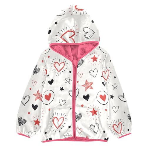 OTVEE Valentine Doodle Hearts Stars Kids Hoodie Jacket Fall Spring Full Zip Warm Outwear Coat