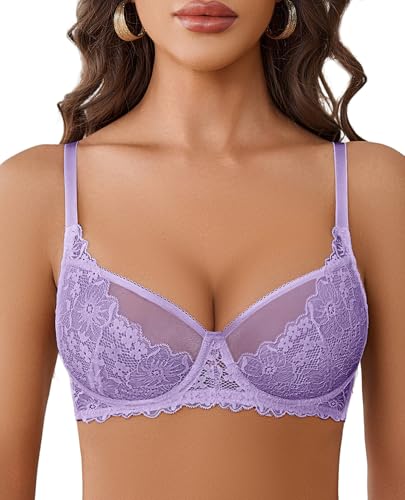 Image of Avidlove Women Lace Bra Underwire Sexy Bralettes Unlined Mesh Full Coverage Lingerie Everyday Bras