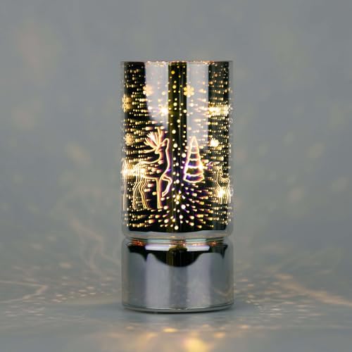 SHATCHI 17cm Christmas Decorated Vase Table Lamp Etched Glass Tube Xmas Iridescent Cylinder LED Fairy Lights Battery Operated Table Decoration, Forest Firework