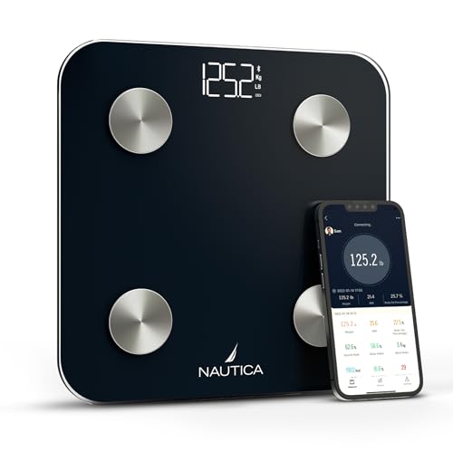 Nautica Body Tracker Digital Bathroom Scale, Bluetooth-Enabled Smart Scale with BMI, Body Fat...