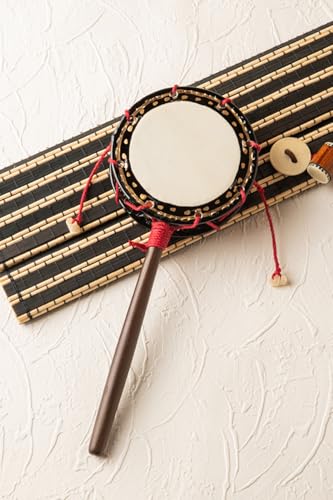 宮丸太皷店 日本製 でんでん太鼓 締付型小 直径8cm×高さ20cm 工芸品 伝統和太鼓 家内安全 厄難除け 手作り[入金確認後、2ヶ月以内の発送]