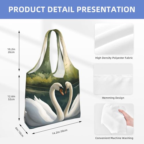 Beautiful White Swans on The Lake Print Stylish and Spacious Single Shoulder Commuting Canvas Tote Bag for Work Travel4