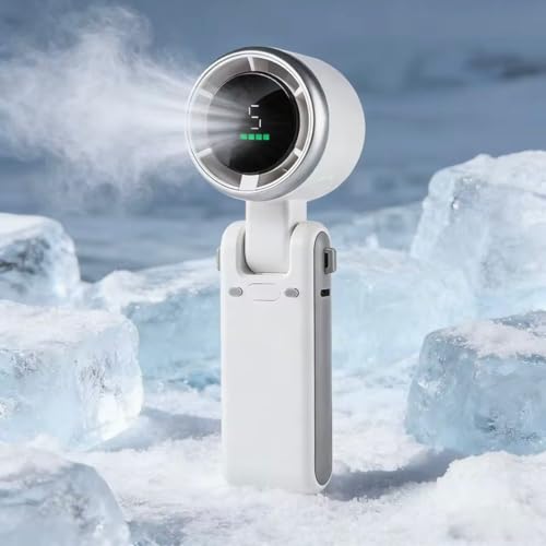 Image of Printme Foldable Portable Handheld Fan Rechargeable Mini Fan with Digital Display | Adjustable Speed USB Fan | Compact Travel Fan for Home Office Outdoor | Silent Cooling Pocket Fan