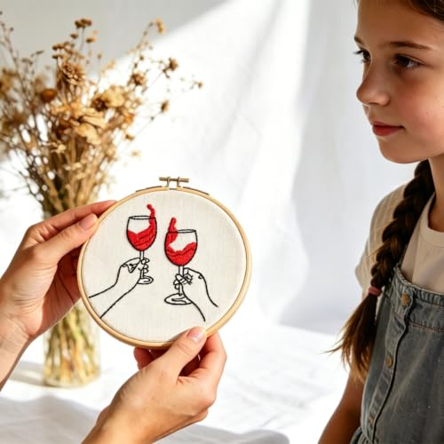 Image of Crafmanoe Romance Embroidery Kits for Beginners Adults, Hand Embroidery Starters Kits, Stamped Cross Stitch Kits for Adults Anniversary Valentine's Day Gifts, Embroidery Hoop, Thread & Video Tutorial