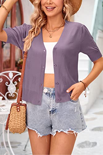Image of Arach&Cloz Women's Lightweight Spring Summer Business Casual Cropped Short Sleeve Cardigan