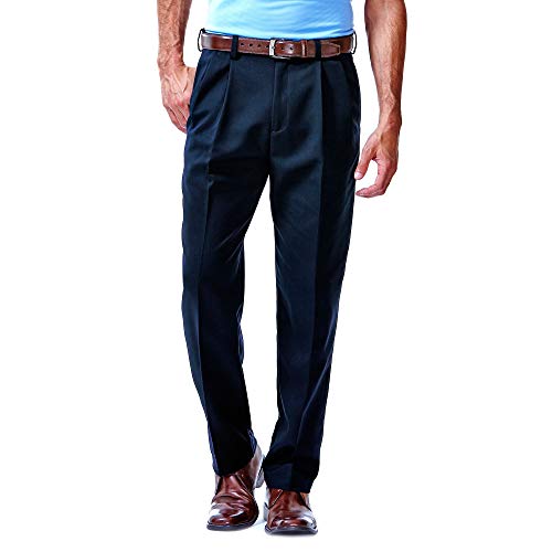 Haggar Men's Cool 18 Heather Solid Pant - Regular - 44W x 30L - Navy