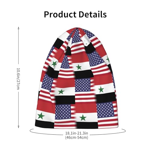 American Flag and Syrian Flag Kids Leisure Elastic Knitted Hat Junior Large Size Knit Cap Child Beanie Black2