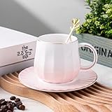 VollfitYYu Godrand - Juego de tazas de café de porcelana de 220 ml con platillo y cuchara, diseño degradado de color, color verde claro
