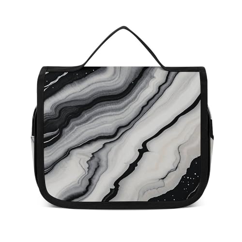 Trousse de toilette étanche en marbre noir et blanc au design suspendu premium