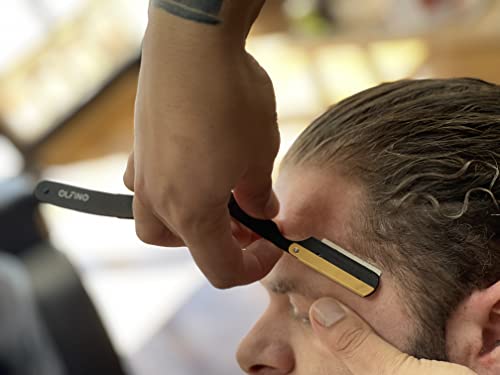 Pack Of 2 Straight Razor Matte Black & Gold With Pouch & 20 Half Blades- Barber Razor Wood Handle Blades Professional Straight Edge Razor Kit, Olfino Straight Razors For Men Kit #TOP3