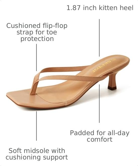 Image of Kitten Heels for Women Square Toe Sandals Flip Flop Heels Thong Sandals Comfortable Summer 2 Inch Heels Sandals