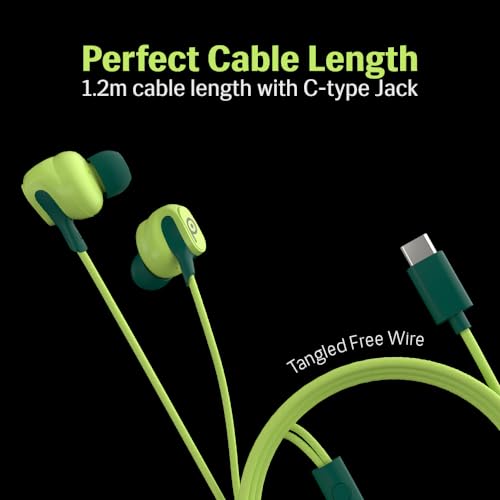 Image of Lava Probuds E1c in Ear Earphone | 12mm Bass Boosted Copper Driver with Pocket Comfy C Type Jack with Wire Protector | Dual Tone Stylish Design | in-Built Mic | IPX4 Water Resistant (Green)