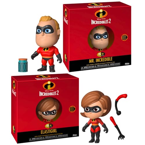 Funko 5 Star - Figura de juguete de vinilo en miniatura de 8 cm y paquetes de accesorios - Los Increíbles 2 paquetes de 2 - Mr Incredible & Elastigirl
