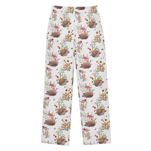 ZZXXB Hedgehog with Berry Mushroom Boys Long Pants Soft Trousers Elastic Waist Kids Lounge Bottoms with Pockets S-XL