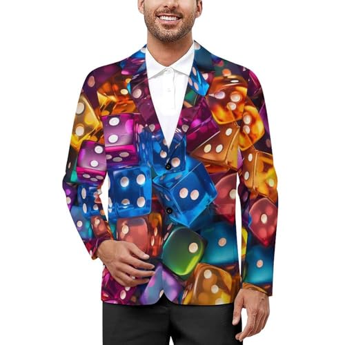 Colorful Dice Men's Classic Fit Suit Two Button Blazer Business Coat Tuxedo for Wedding Dinner