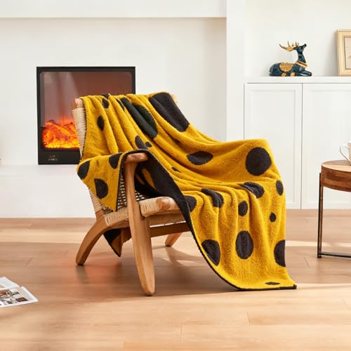 Image of CozeCube Reversible Knit Throw Blanket, Yellow Black Polka Dot, 50 inchx60 inch