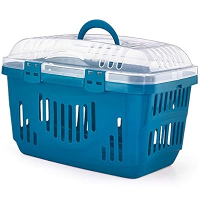 Blue & Transparent Lid Pet Dog Puppy Cat Carriers Basket Bag Cage Portable Travel Kennel Training Box