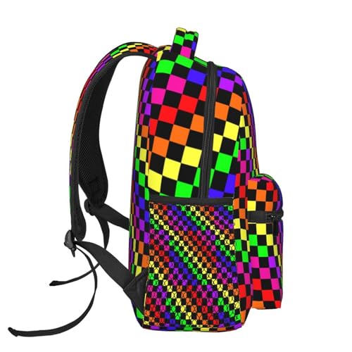 Black Rainbow Race Checkered Flag Backpacks 15 Inch Laptop Backpack Double Shoulder Bag for Girls Boys Gifts3