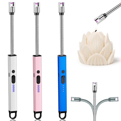 Accendino elettrico a barra, 3 pezzi, ricaricabile, USB, antivento, a 720°, lungo, elettrico, flessibile, per cucina, candele, fornelli a gas