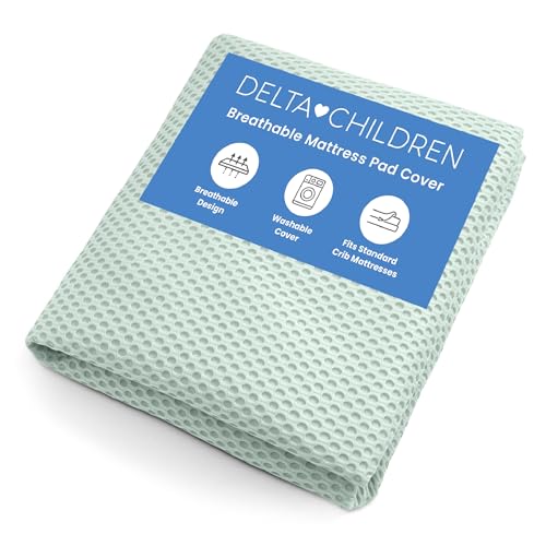 Image of Delta Children Breathable Crib Mattress Pad Cover - 100% Breathable Mattress Pad Cover for Cribs - Elastic Edges for Secure, Universal Fit - Machine Washable - 1 Pack, Green