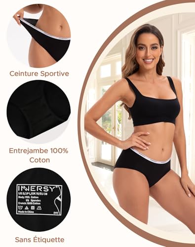 INNERSY Culottes Femmes Coton Shorty Sport Basiques, M, Noir/Blanc/Gris – vue 4