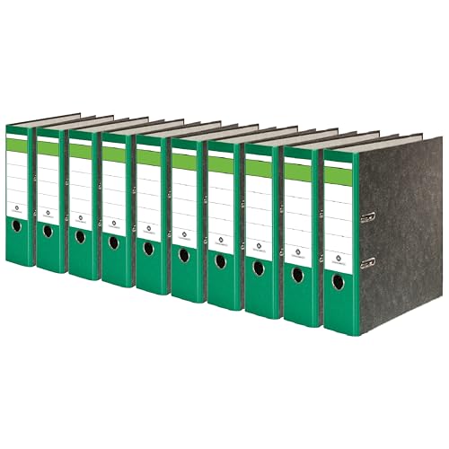 Conipa 10 Stück DIN A4 Ordner Grün (8cm breit) 2-Ringe-Meachanik [MADE IN GERMANY] für 600 Blatt (grau marmoriert) - Ordnerhefter für Unterlagen - Dokumentenordner Büro Uni & Schule
