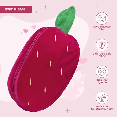 Image of Reversible Strawberry Rabbit Bunny Carrot Plush Toys with Zipper, Cute and Versatile Plushies Stuffed Animal Soft Toy Birthday Gift for Girls & Kids (Red)