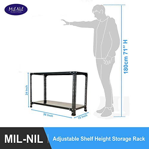 Image of Mil-Nil Prime CRC Sheet 2 Shelf 24 Gauge Multipurpose Slotted Angle Rack | Adjustable Shelf Hight Rack for Home & Kitchen (24x36x15 Inch, 7.2 Kg, Grey)
