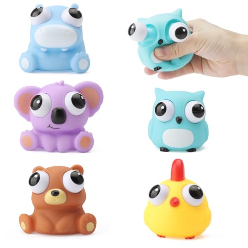 HENGBIRD 5 Stück Tiere Stress Spielzeug Lustig Augen Out Squeeze Spielzeug quetsch Anti Stress Spielzeug Kinder stressball Anti Stress Tier Erwachsene Squishy Toy, Kindergeburtstag gastgeschenke