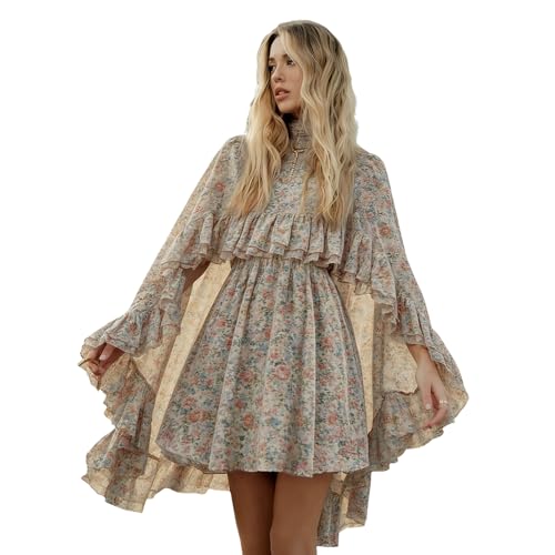 Robe à volants en mousseline à manches poncho pour femme chic