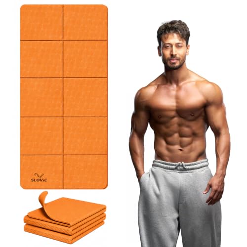 Image of Slovic Yoga Mat for Woman [4 MM] | Foldable TPE Yoga Mat for Man | Textured Anti-Slip Exercise Mat for Home Workout & Home Gym | Durable & Lightweight Gym Mats for Floor | Orange
