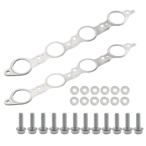 Sorello 2 PCS MLS Exhaust Header Manifold Gasket with Bolts Compatible with Cadillac CTS Escalade for Chevy Camaro Silverado GMC Pontiac for LS Engines 4.8L 5.3L 5.7L - Replaces 12617944 12600530