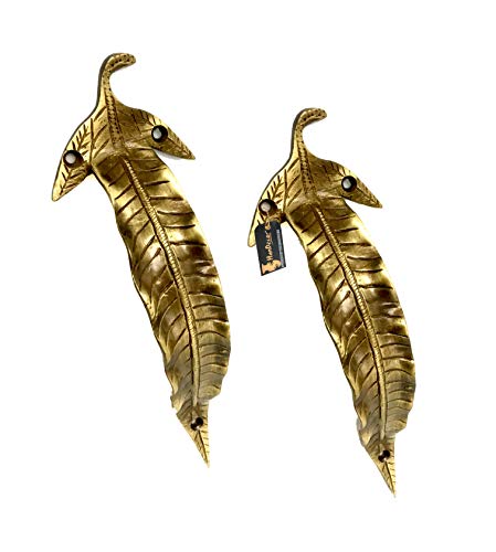 Image of Two Moustaches 7 Inches Leaf Design Brass Door Handle Pair, Brass Pull Handles, Main Door Handle Pairs, Standard, Pack of 2