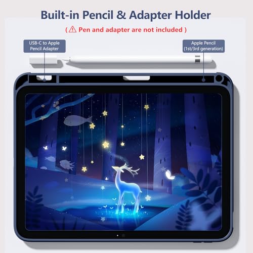 Image of Wenlaty Compatible with iPad (A16) 11th Generation Case 11 Inch 2025, for iPad 10th Generation Case 10.9 Inch 2022 with Pencil Holder, Trifold Stand Protective Clear Back Shell, Auto Wake /Sleep, Navy